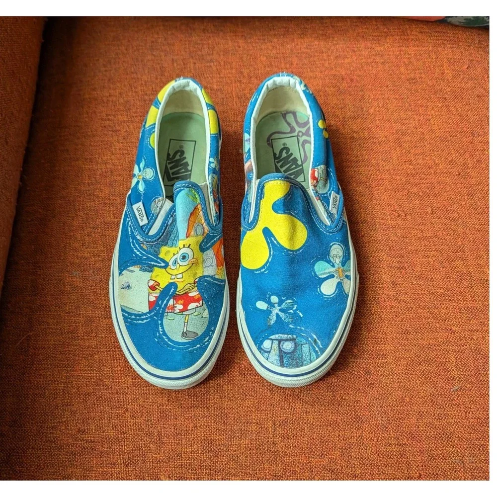Vans x SpongeBob SquarePants Alohabob Slip-On Blue Character Print Sneakers Sz 8